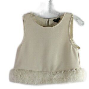 Topshop - Fur Edged, Cropped, Sleeveless, Cream Top - Size 0